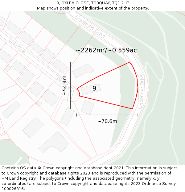 9, OXLEA CLOSE, TORQUAY, TQ1 2HB: Plot and title map