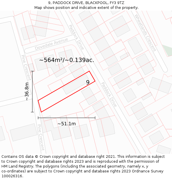9, PADDOCK DRIVE, BLACKPOOL, FY3 9TZ: Plot and title map