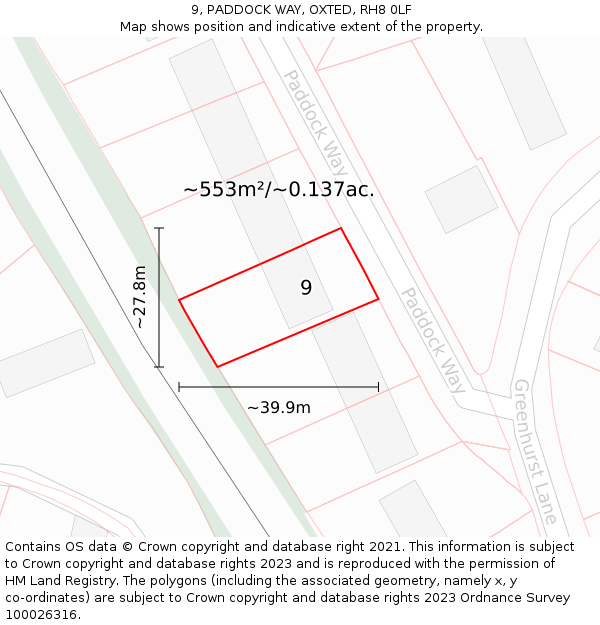 9, PADDOCK WAY, OXTED, RH8 0LF: Plot and title map