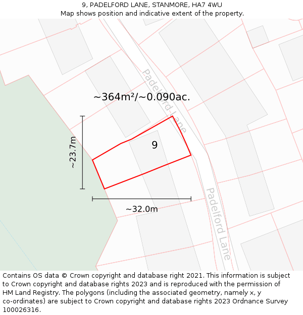 9, PADELFORD LANE, STANMORE, HA7 4WU: Plot and title map
