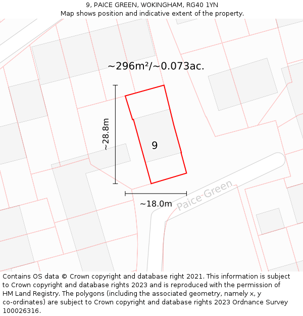 9, PAICE GREEN, WOKINGHAM, RG40 1YN: Plot and title map