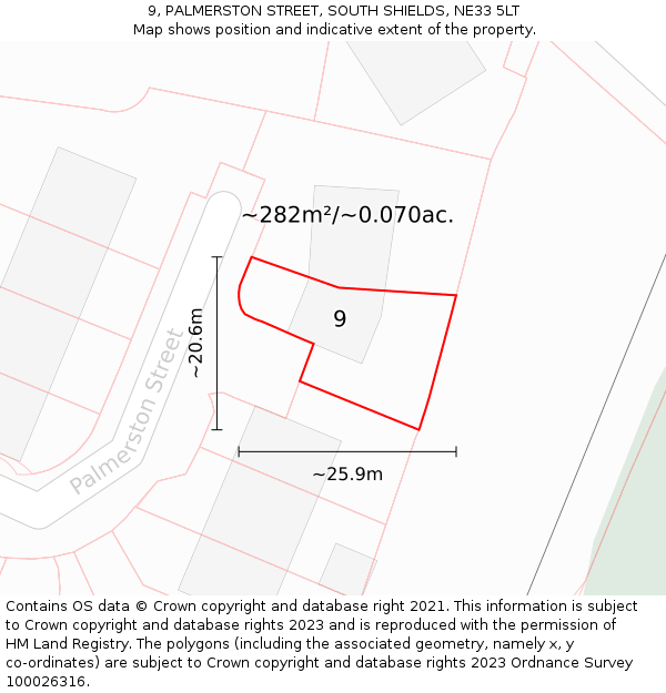 9, PALMERSTON STREET, SOUTH SHIELDS, NE33 5LT: Plot and title map