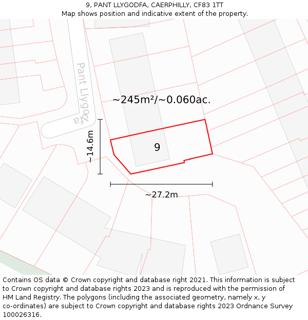 9, PANT LLYGODFA, CAERPHILLY, CF83 1TT: Plot and title map