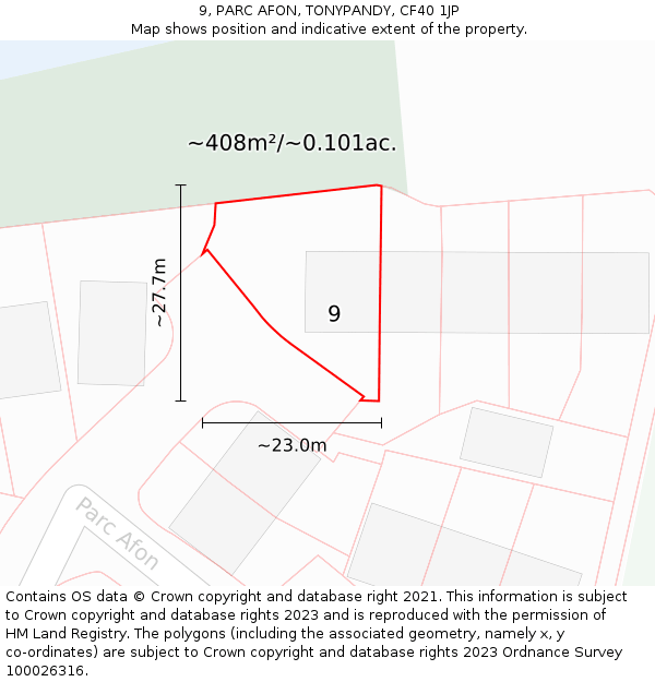 9, PARC AFON, TONYPANDY, CF40 1JP: Plot and title map