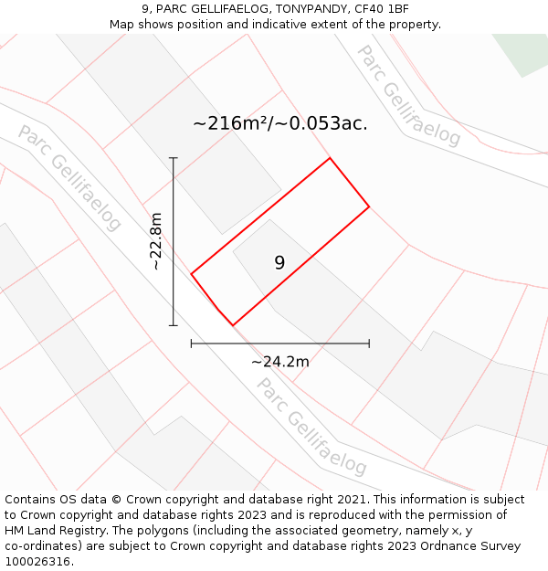 9, PARC GELLIFAELOG, TONYPANDY, CF40 1BF: Plot and title map