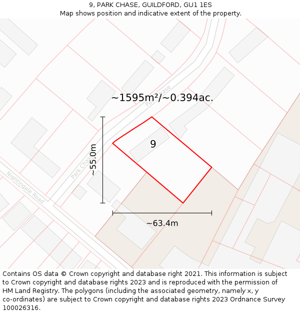 9, PARK CHASE, GUILDFORD, GU1 1ES: Plot and title map