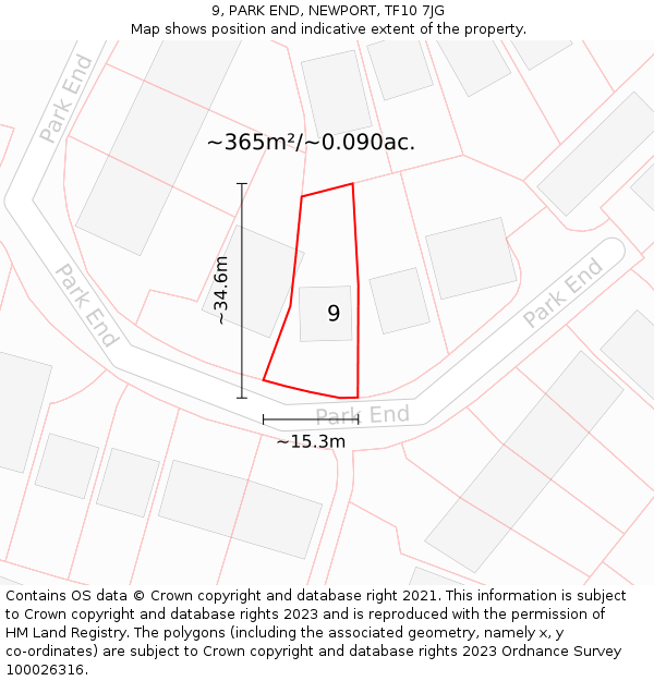 9, PARK END, NEWPORT, TF10 7JG: Plot and title map