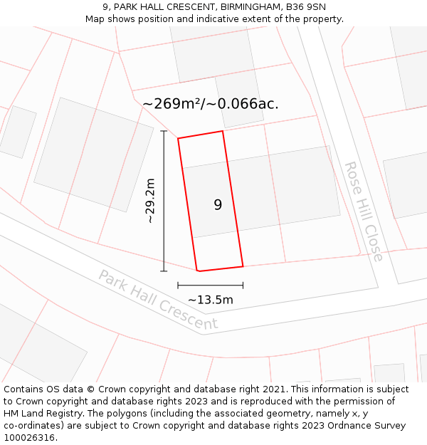 9, PARK HALL CRESCENT, BIRMINGHAM, B36 9SN: Plot and title map