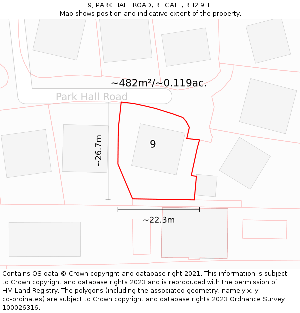 9, PARK HALL ROAD, REIGATE, RH2 9LH: Plot and title map
