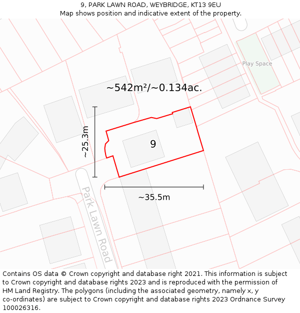 9, PARK LAWN ROAD, WEYBRIDGE, KT13 9EU: Plot and title map