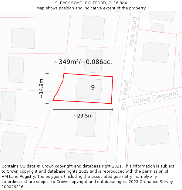 9, PARK ROAD, COLEFORD, GL16 8AX: Plot and title map