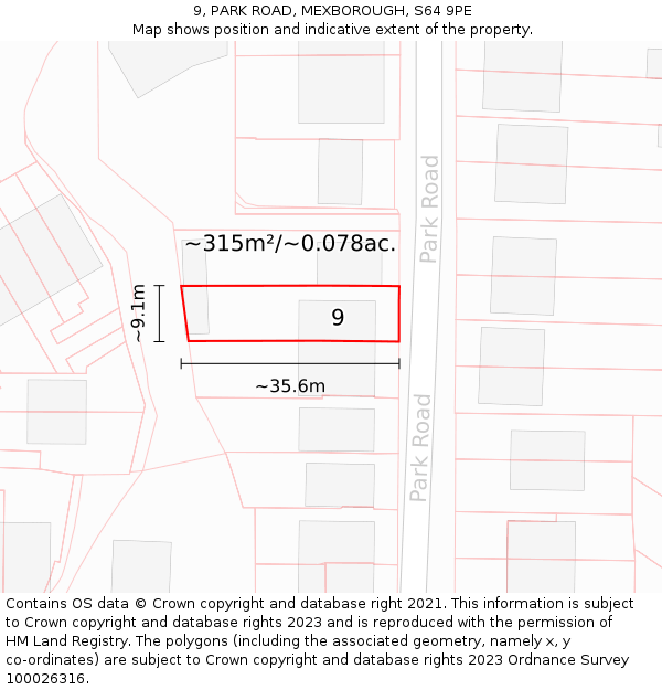 9, PARK ROAD, MEXBOROUGH, S64 9PE: Plot and title map