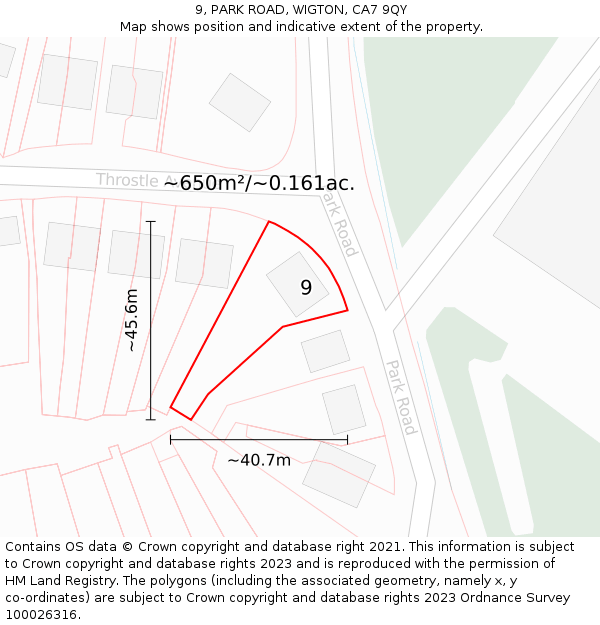 9, PARK ROAD, WIGTON, CA7 9QY: Plot and title map