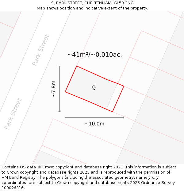 9, PARK STREET, CHELTENHAM, GL50 3NG: Plot and title map