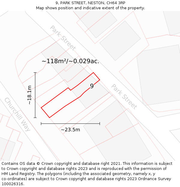 9, PARK STREET, NESTON, CH64 3RP: Plot and title map