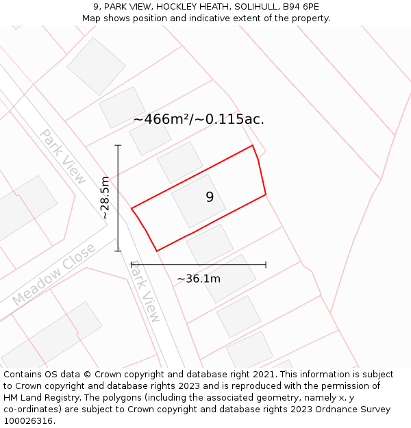 9, PARK VIEW, HOCKLEY HEATH, SOLIHULL, B94 6PE: Plot and title map