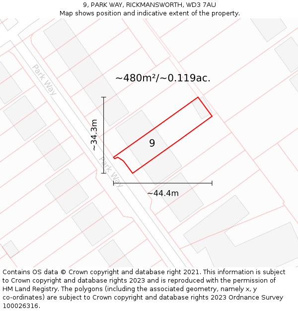 9, PARK WAY, RICKMANSWORTH, WD3 7AU: Plot and title map