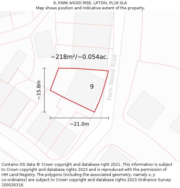 9, PARK WOOD RISE, LIFTON, PL16 0LA: Plot and title map