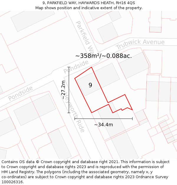 9, PARKFIELD WAY, HAYWARDS HEATH, RH16 4QS: Plot and title map