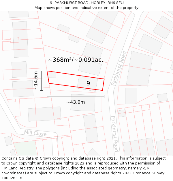 9, PARKHURST ROAD, HORLEY, RH6 8EU: Plot and title map