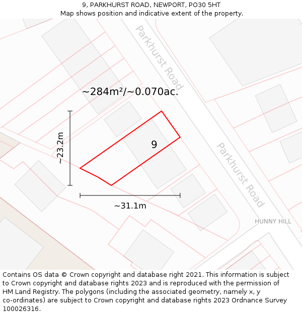 9, PARKHURST ROAD, NEWPORT, PO30 5HT: Plot and title map