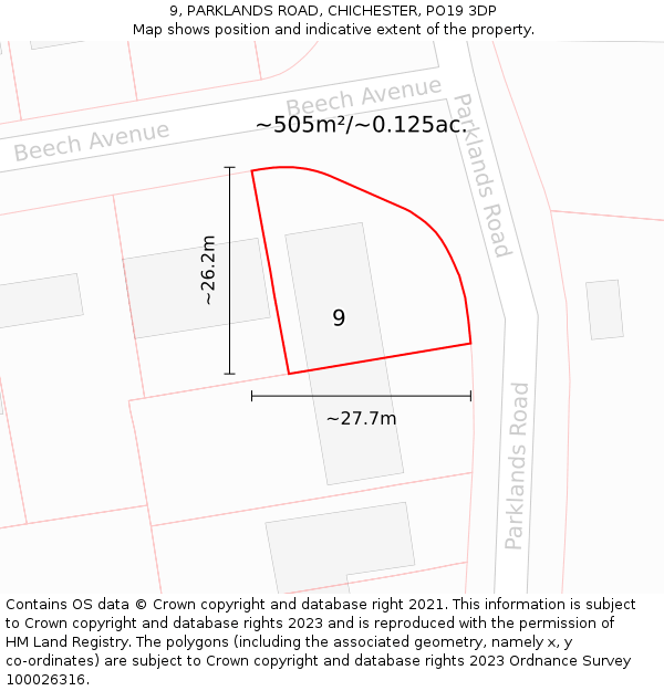 9, PARKLANDS ROAD, CHICHESTER, PO19 3DP: Plot and title map