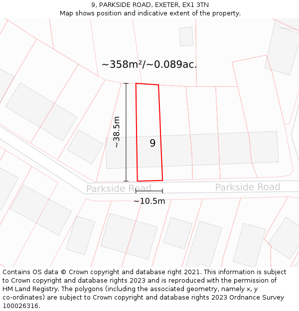 9, PARKSIDE ROAD, EXETER, EX1 3TN: Plot and title map
