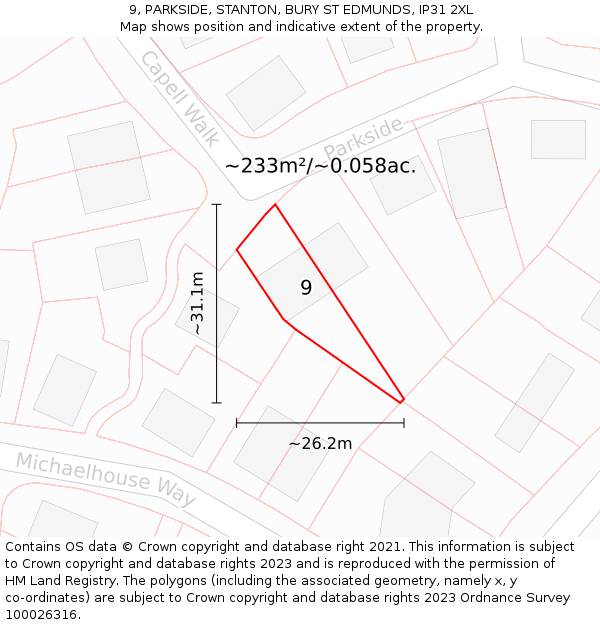 9, PARKSIDE, STANTON, BURY ST EDMUNDS, IP31 2XL: Plot and title map