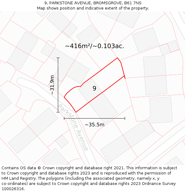 9, PARKSTONE AVENUE, BROMSGROVE, B61 7NS: Plot and title map