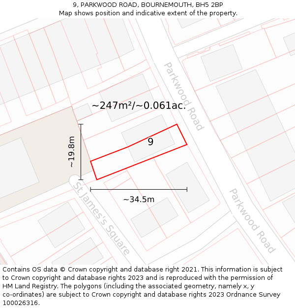 9, PARKWOOD ROAD, BOURNEMOUTH, BH5 2BP: Plot and title map