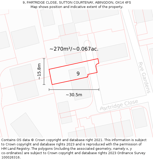 9, PARTRIDGE CLOSE, SUTTON COURTENAY, ABINGDON, OX14 4FS: Plot and title map