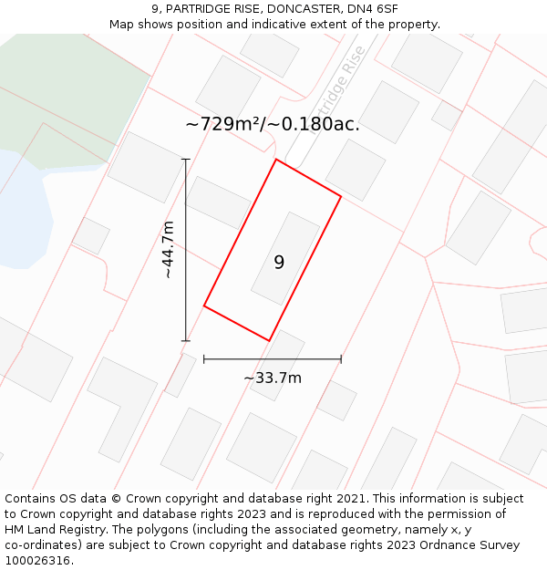 9, PARTRIDGE RISE, DONCASTER, DN4 6SF: Plot and title map