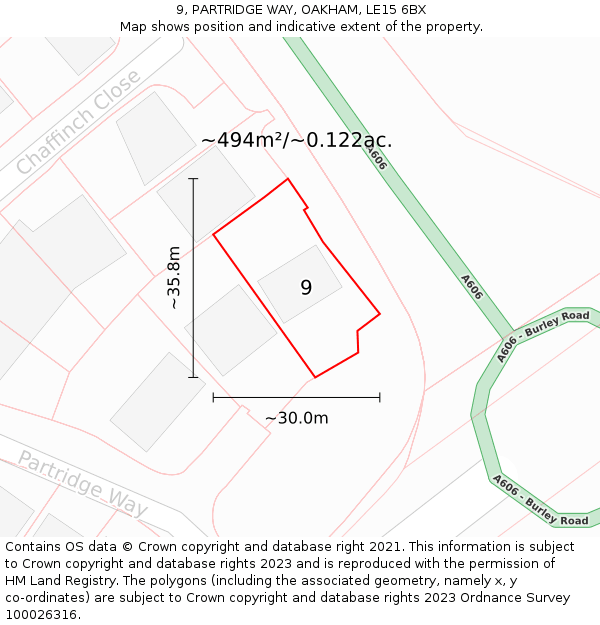 9, PARTRIDGE WAY, OAKHAM, LE15 6BX: Plot and title map