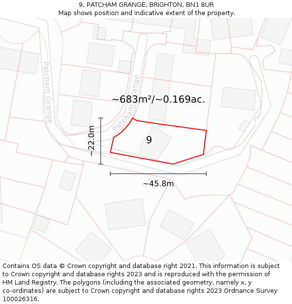 9, PATCHAM GRANGE, BRIGHTON, BN1 8UR: Plot and title map