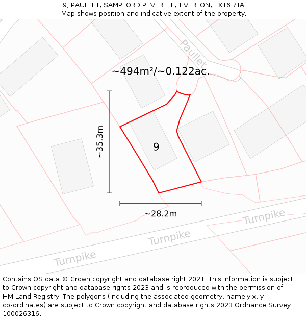 9, PAULLET, SAMPFORD PEVERELL, TIVERTON, EX16 7TA: Plot and title map