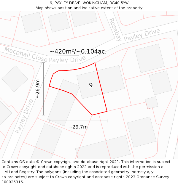 9, PAYLEY DRIVE, WOKINGHAM, RG40 5YW: Plot and title map