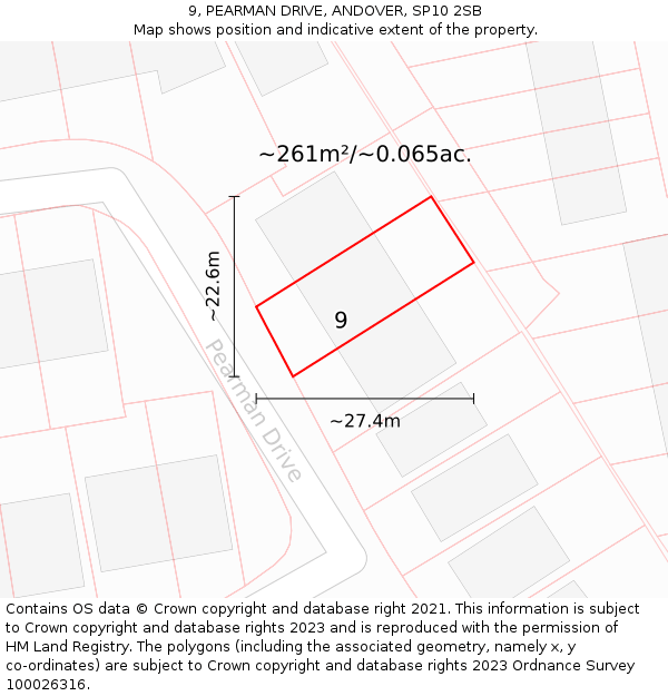 9, PEARMAN DRIVE, ANDOVER, SP10 2SB: Plot and title map