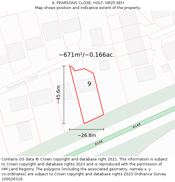 9, PEARSONS CLOSE, HOLT, NR25 6EH: Plot and title map