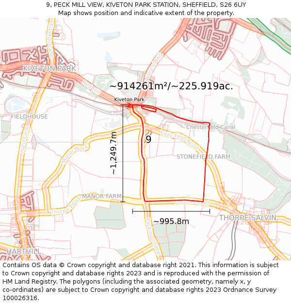 9, PECK MILL VIEW, KIVETON PARK STATION, SHEFFIELD, S26 6UY: Plot and title map