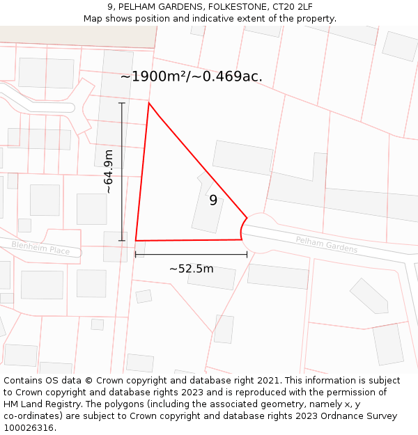 9, PELHAM GARDENS, FOLKESTONE, CT20 2LF: Plot and title map