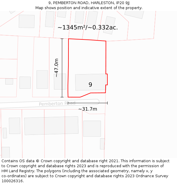 9, PEMBERTON ROAD, HARLESTON, IP20 9JJ: Plot and title map