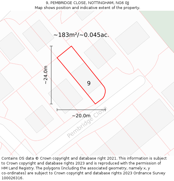 9, PEMBRIDGE CLOSE, NOTTINGHAM, NG6 0JJ: Plot and title map