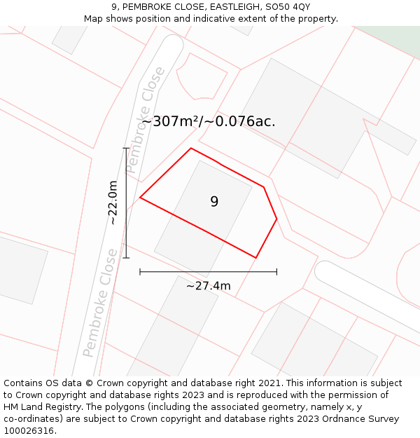 9, PEMBROKE CLOSE, EASTLEIGH, SO50 4QY: Plot and title map