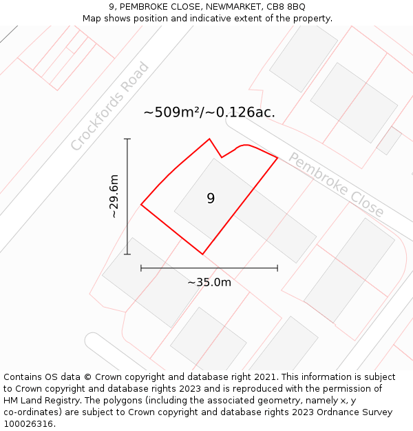 9, PEMBROKE CLOSE, NEWMARKET, CB8 8BQ: Plot and title map