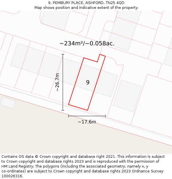 9, PEMBURY PLACE, ASHFORD, TN25 4QD: Plot and title map