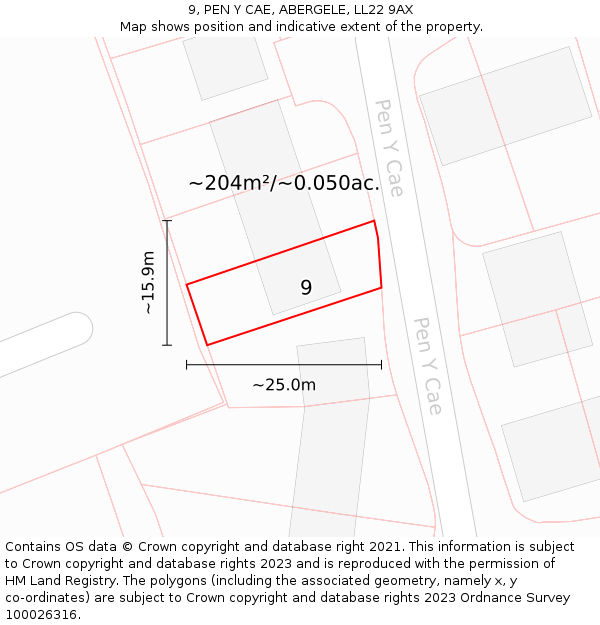 9, PEN Y CAE, ABERGELE, LL22 9AX: Plot and title map