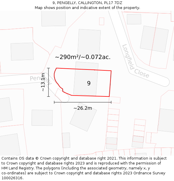 9, PENGELLY, CALLINGTON, PL17 7DZ: Plot and title map