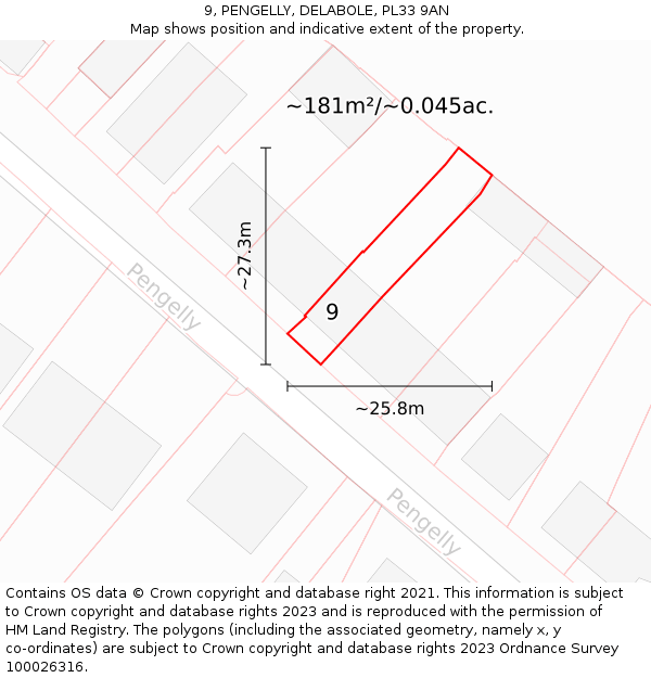 9, PENGELLY, DELABOLE, PL33 9AN: Plot and title map