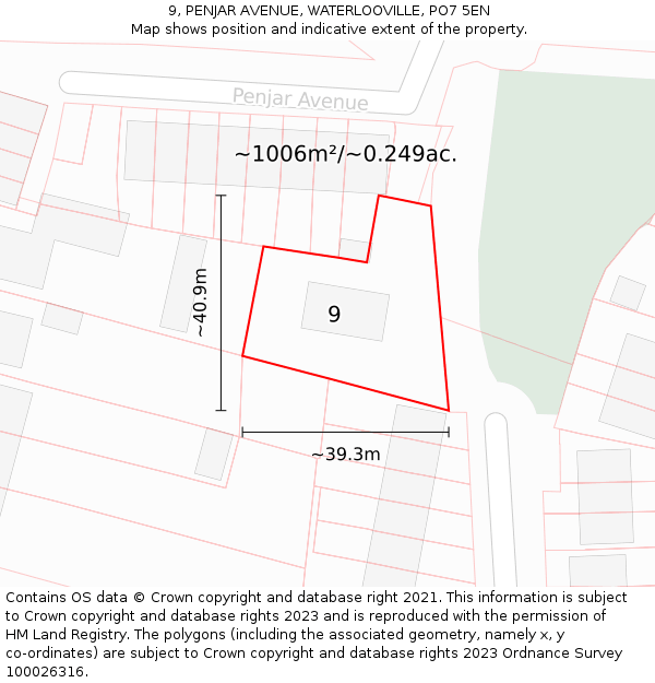 9, PENJAR AVENUE, WATERLOOVILLE, PO7 5EN: Plot and title map