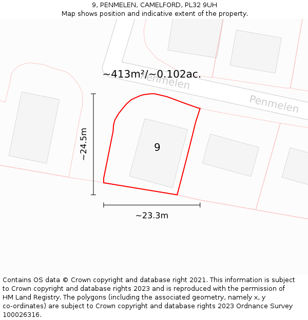 9, PENMELEN, CAMELFORD, PL32 9UH: Plot and title map